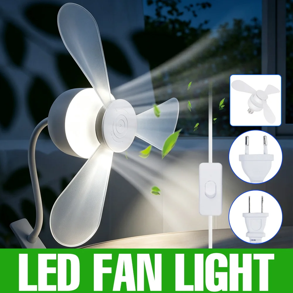25W LED Fan Light With Clip Flexible Gooseneck Desk Fan Lamp EU US Plug 2 In 1 Cooling Fan LED Light 110V/220V For Bedroom Study