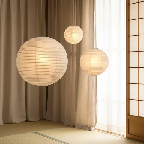 Japanese Style Wabi Sabi Pendant Lamp Study Cafe Dining Bedroom Led Hanging Light Round Rice Paper Chandelier Room Decor Fixture