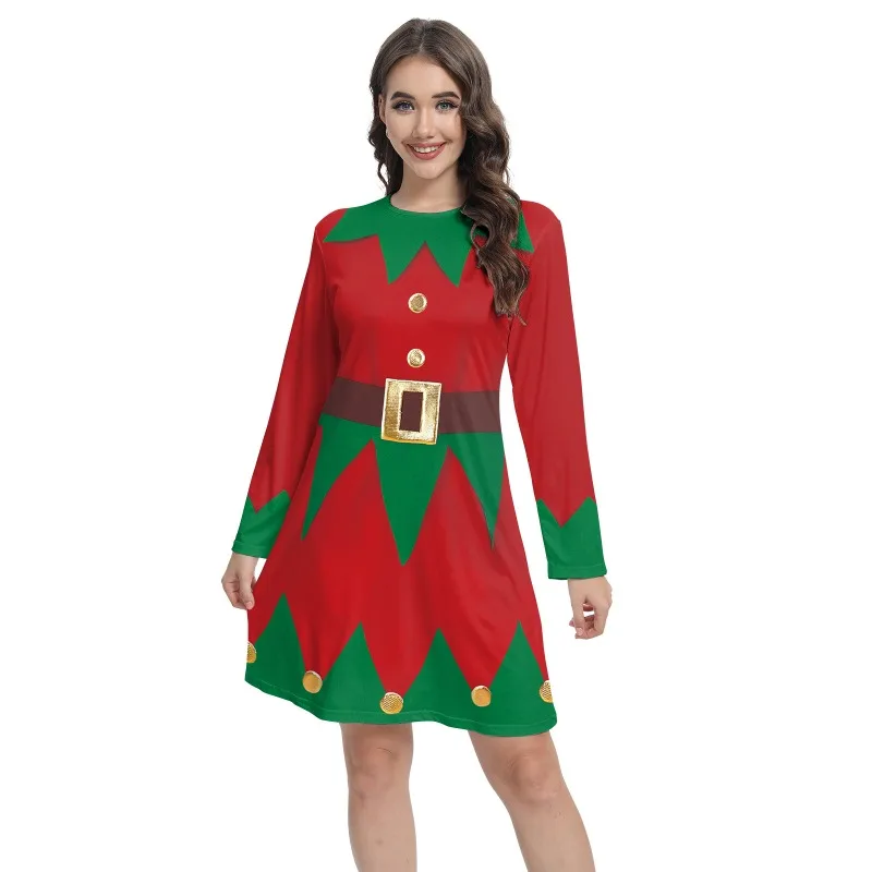 Merry Christmas Dress for Women Snowman Graphics Stripe Elk 3D Printing Xmas Cosplay Costume Anime Disguise Adult Clothing