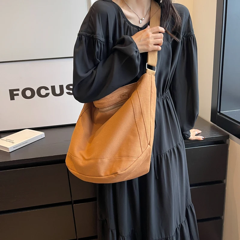

Simple Casual Bag For Women Large Capacity Canvas Messenger Bags Bucket Female Bag Black Brown Travel Crossbody Tote Bag Handbag