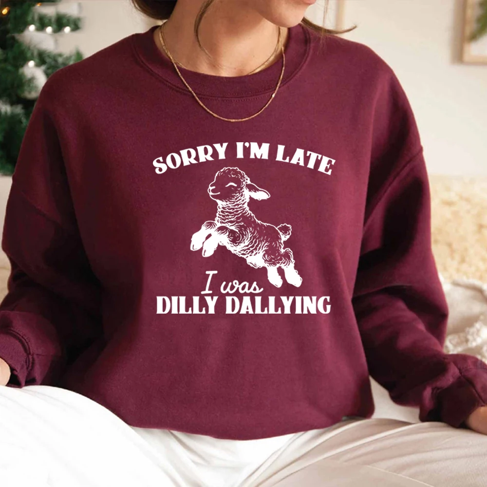 Sorry I'm Late I Was Dilly Dallying Sweatshirt Baby Lamb Sheep Hoodie Cute Sheep Shirt Funny Animal Sweater Unisex Sweatshirts