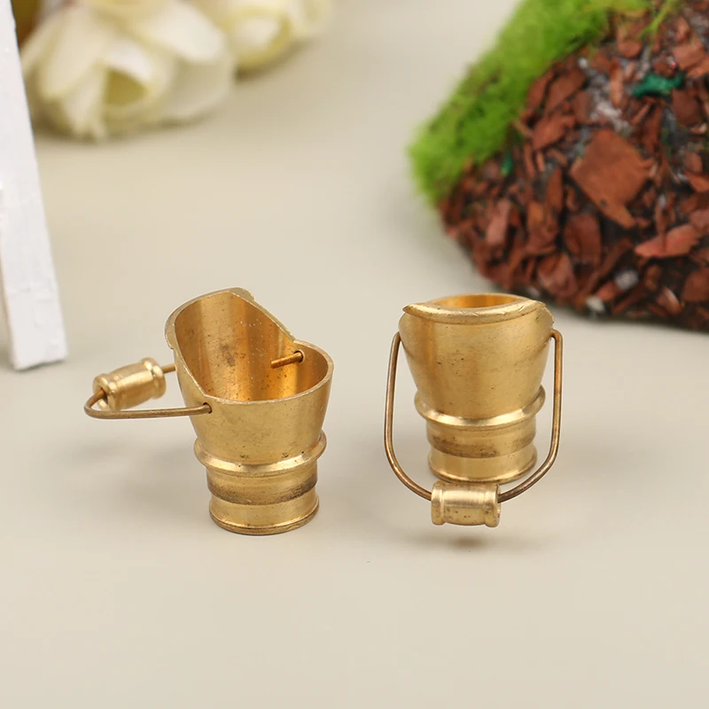 1:12 Dollhouse Miniatuur Simulatie Messing Emmer Model Diy Home Decoratie Accessoires