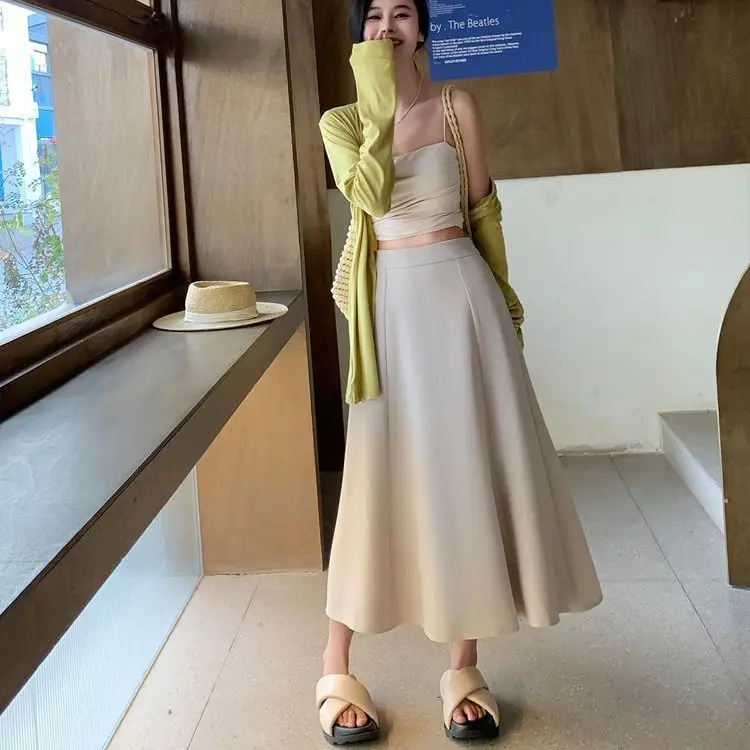 New Fashionable Versatile High Waist Suit Half Length Skirt for Women to Look Thin Medium Length Skirt Stylish A-line Skirt