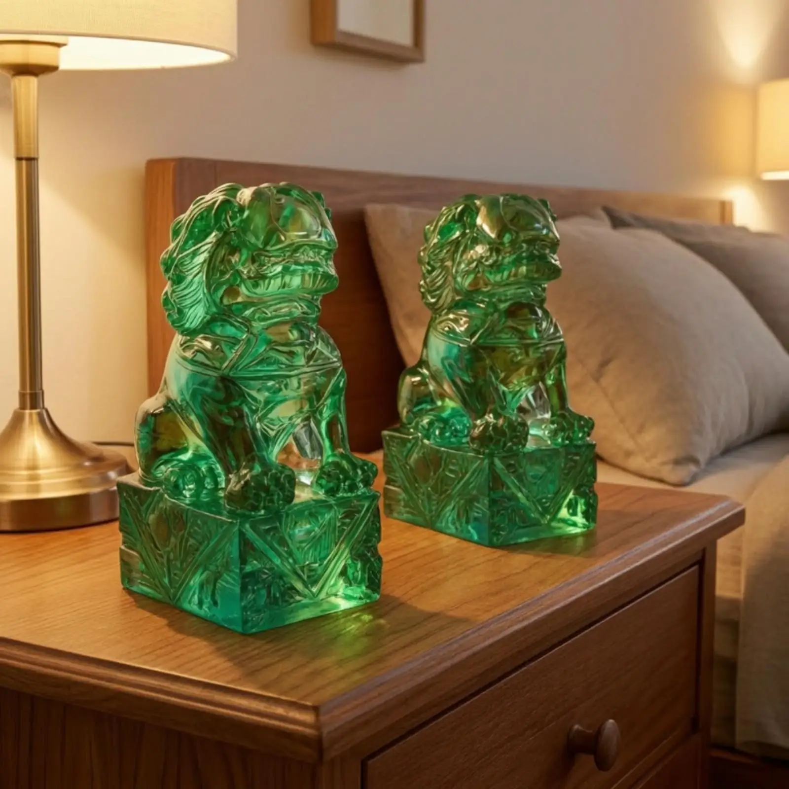 Resin Decorative Lions Carved Guardian Figurine Compact Tabletop Statue for Living Room Bookshelf
