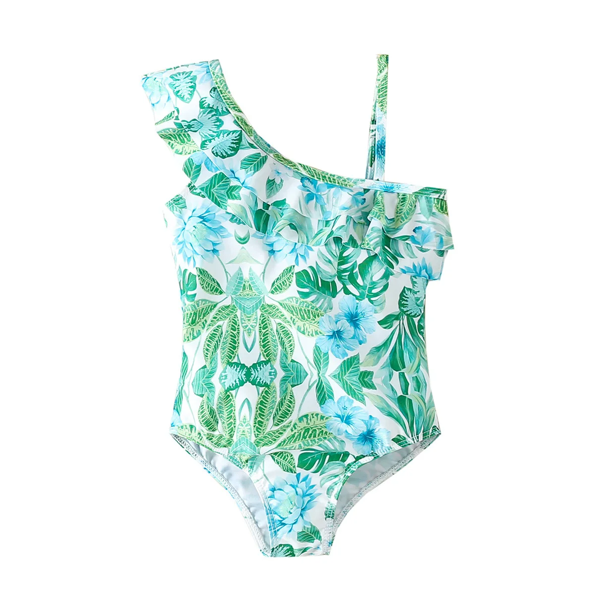 

SwimmyCubs Girls Swimming Costume Floral One-piece Swimsuit One-shoulder Halter Children's Swimming Costume Spa Print Bikini