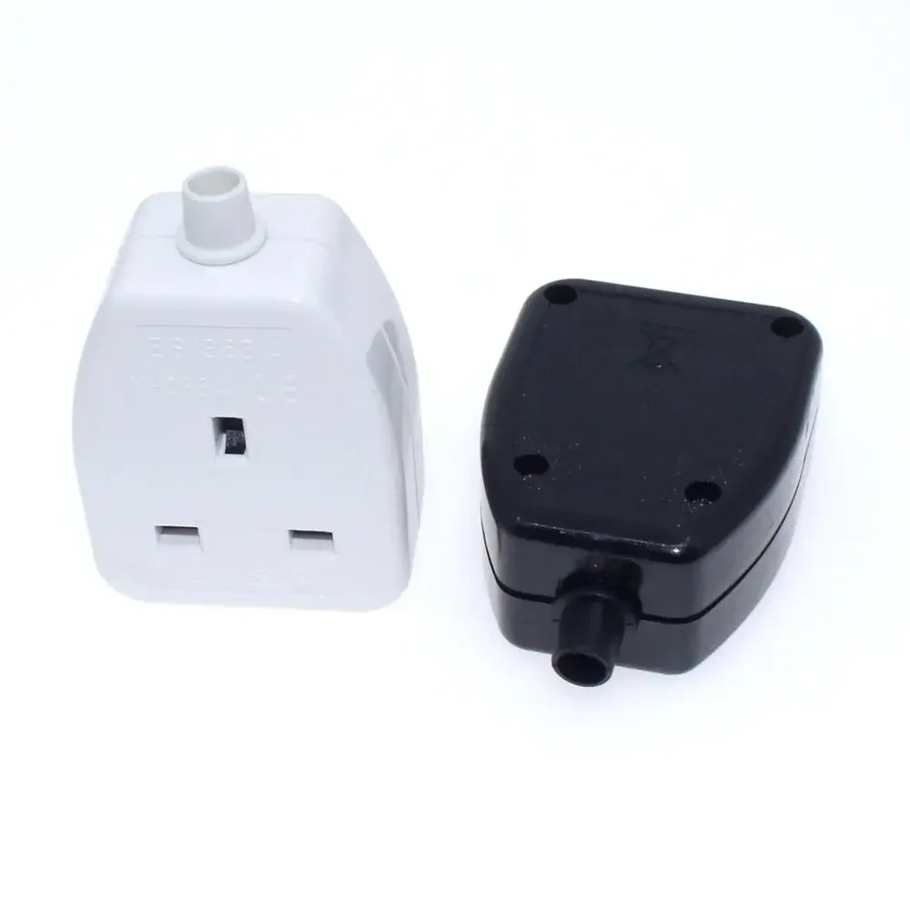 13A 250V UK British Standard Female Socket Power Adaptor Detachable Power Cord Cable Connector Socket White/Black