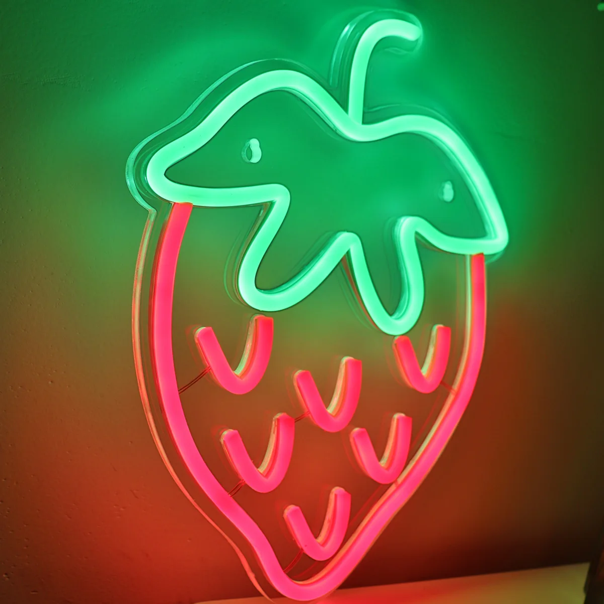 1pc beautiful Strawberry Wall LED Neon Sign Light atmosphere light For Wall Party Room Decoration 11.61\'\'*8.66\'\'