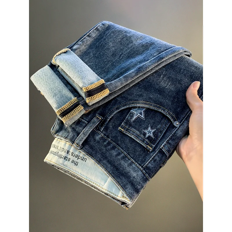 2025 남성용 패셔너블 라이트 럭셔리 청바지 신상 탄력 슬림핏 한국 스타일 트렌디 슬림핏 가을 캐주얼 롱 팬츠