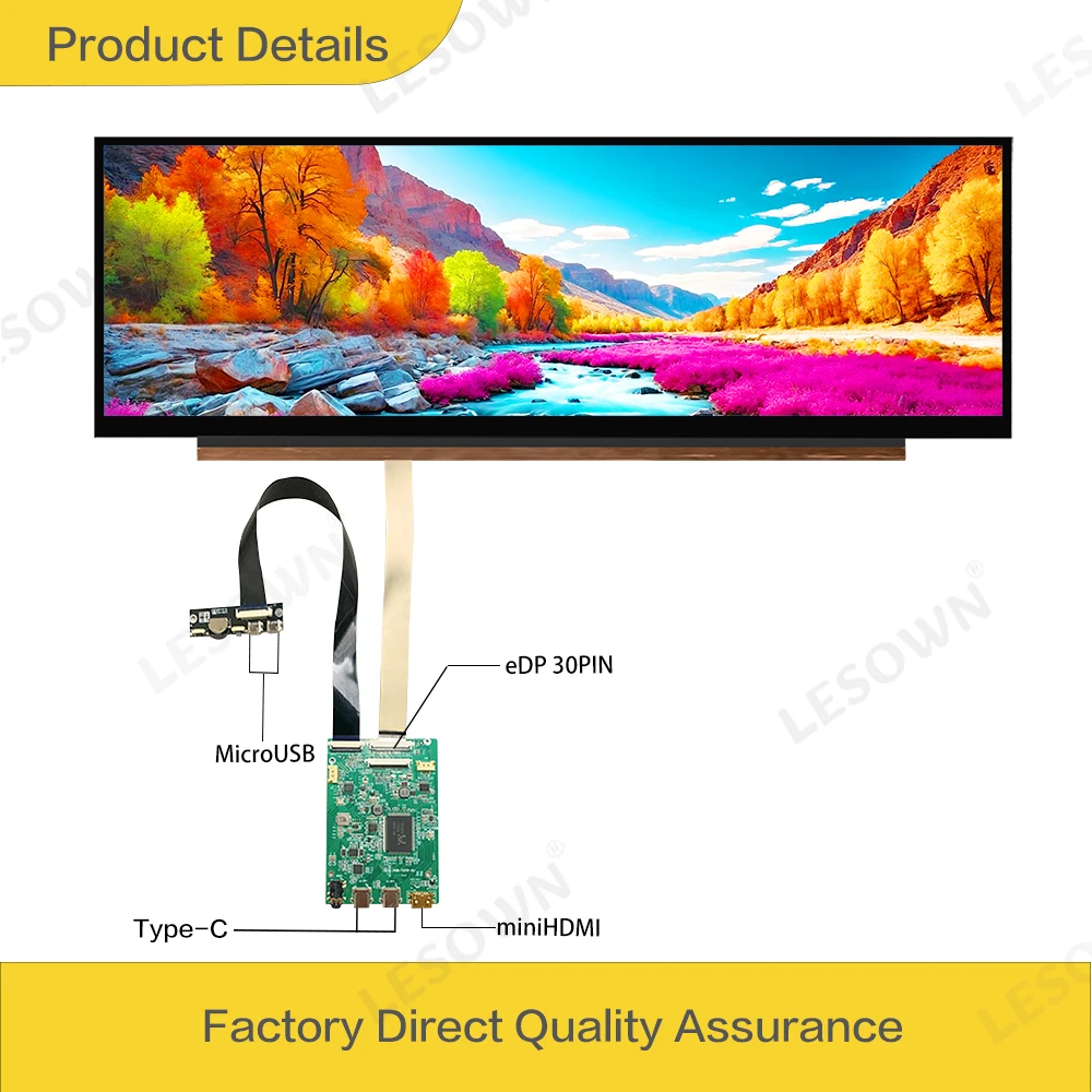 LESOWN 4K Long Bar Screen 14.1 inch 1920x550 IPS LCD Touch USB C HDMI eDP 30PIN Stretched Display Module for Aida64 Monitoring