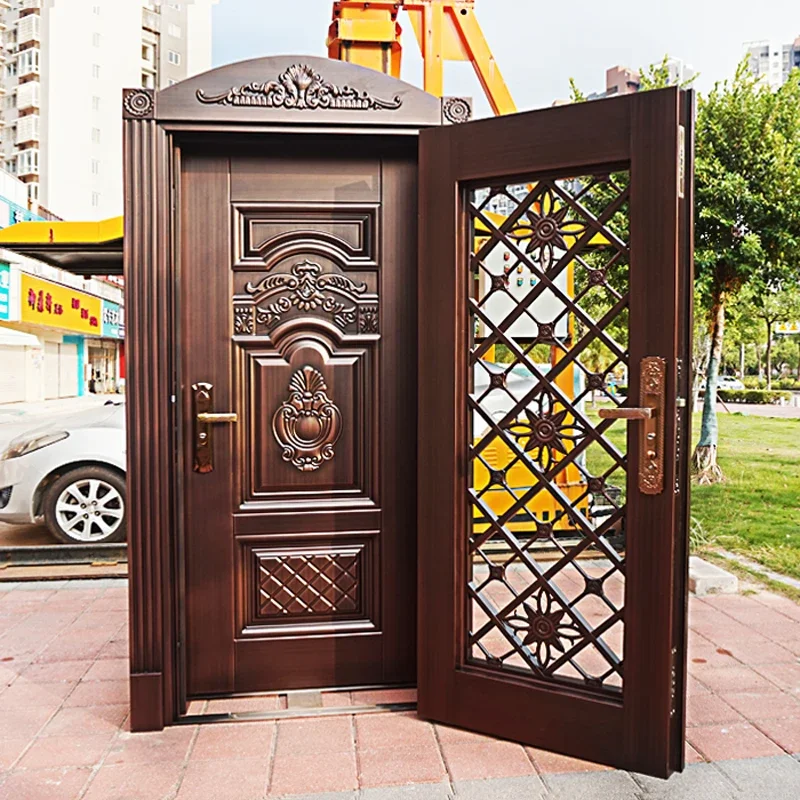 ประตูทางเข้ากันขโมยสองชั้นสวีทประตูบ้านสีระบายอากาศวิลล่ากันยุง