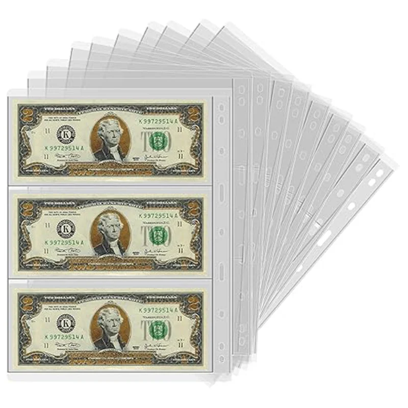 

New Money 10/20Pcs Money Banknote Paper Money Album Page Collecting Holder Loose Leaf Sleeves slot Sheet Album Protection