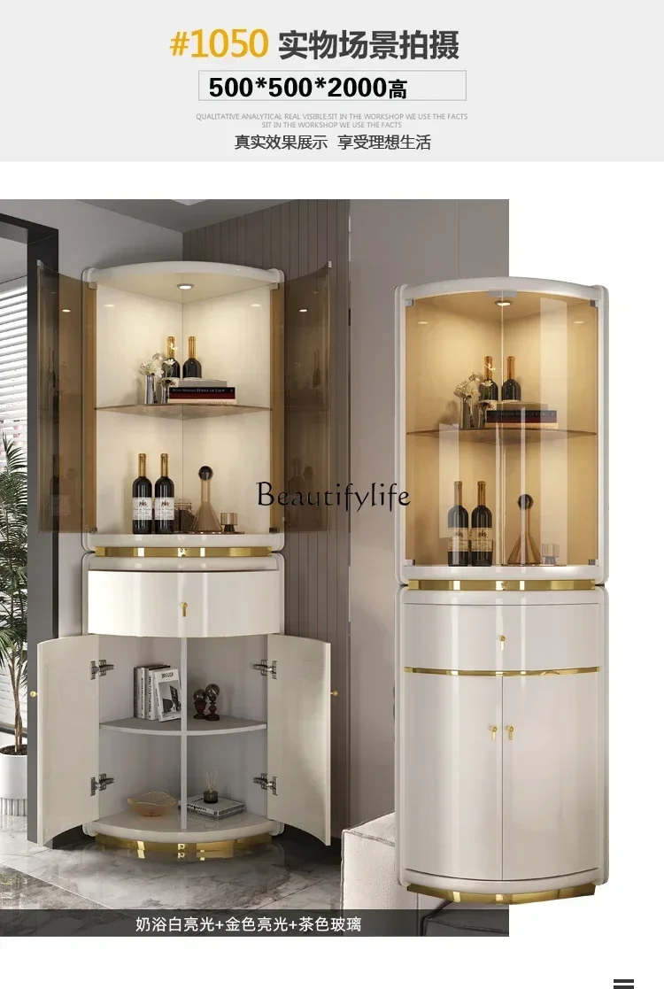 

yj9 Light luxury glass high-end cream wind corner cabinet display study modern simple locker
