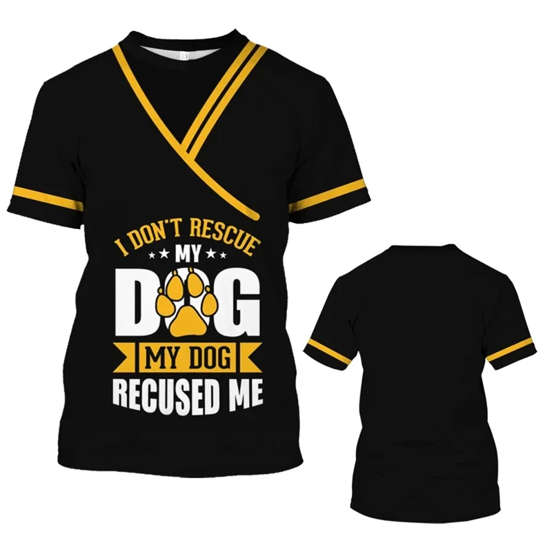 Pet Store Funny Uniform Animal Dog Groomer 3D Print T Shirts Work Clothing Daily Casual Round Neck Short Sleeve Unisex T-shirt