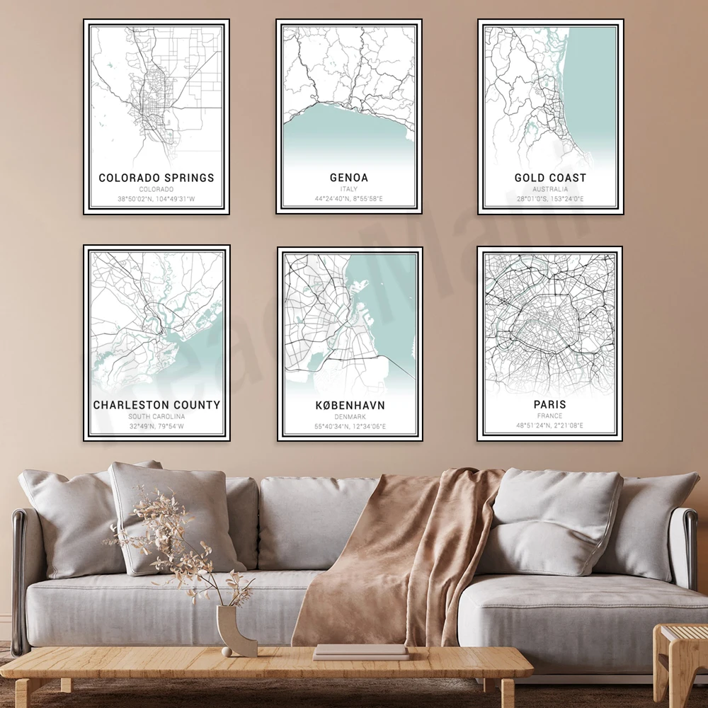 جولد كوست، جينوا، فرانكفورت، فورت وورث، هولندا، دوسيلدورف، فلورنسا، دبلن، كوبنهاغن، باريس، ألمانيا، ملصق خريطة كاتانيا