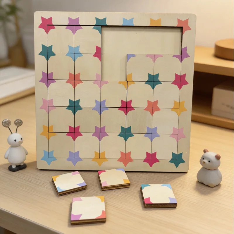 Children Wooden Star Panel Puzzle, Color Cognition Educational Toy, Kids Brain Teaser Building Block Game Gift