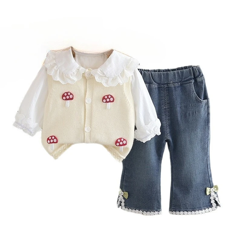 New Spring Autumn Baby Clothes Suit Children Girls Vest Long Sleeved Shirt Pants 3Pcs/Sets Kids Clothing Infant Casual Costume