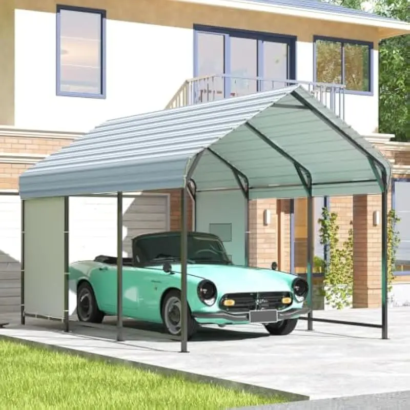 Sturdy Alloy Steel Vehicle Shelter 10 Feet by 15 Feet by 10 Feet with Galvanized Frame Triple-Layer Rust Protection Steep 120 De
