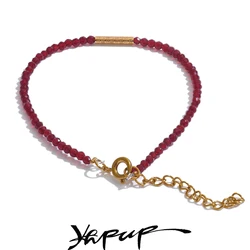 Yhpup Ancora Ankela Red Crystal Thin Bracelet Popular Fashion Exquisite Bracelet Stainless Steel Beads Handmade Jewelry