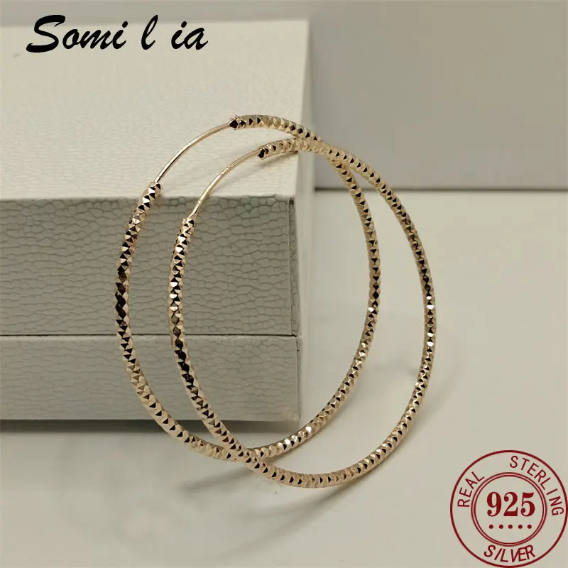 

Somilia -925 Sterling Silver Hip Hop Round Earrings for Women Large Circle Piercing Rose Golden Hoop Earring Dropship Suppliers