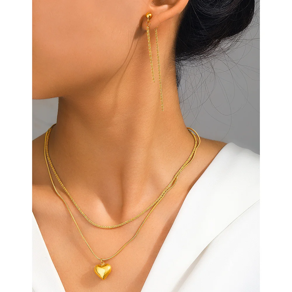 

Boho Tassel Heart Beads Stud Earrings and Necklace Set, Waterproof and Fadeproof, Women's Jewelry, Wedding Party Favors