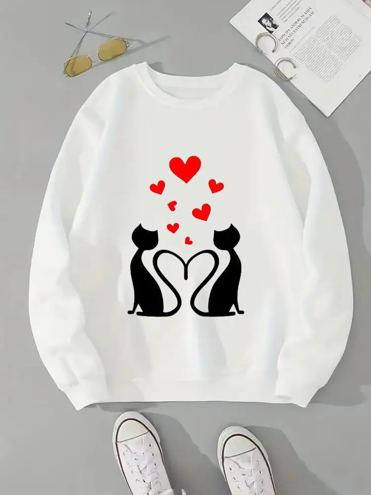 

Long Sleeve Cat Cartoon Cute Animal Trend Clothes Women Fleece Clothing Fashion Pullovers Print Female Graphic Sweatshirts