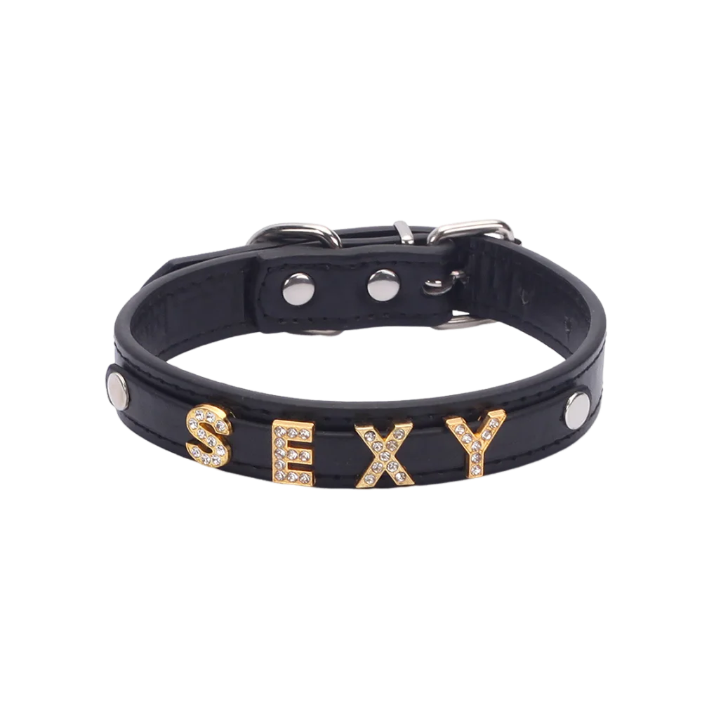 

Женское и мужское кожаное колье FEMBOY, роскошный персонализированный воротник в стиле панк, чокер с индивидуальным именем и буквами, блестящие ювелирные изделия с кристаллами, вечерние ожерелье