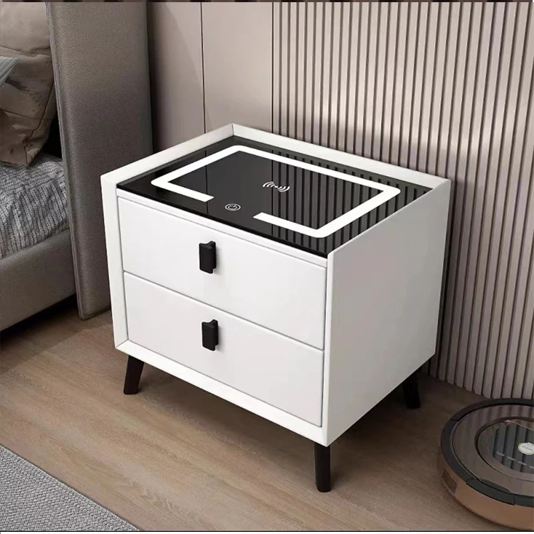 -About Minimalist Smart Bedside Table with Fast Wireless Charging Hidden Compartments Nightstand Design*