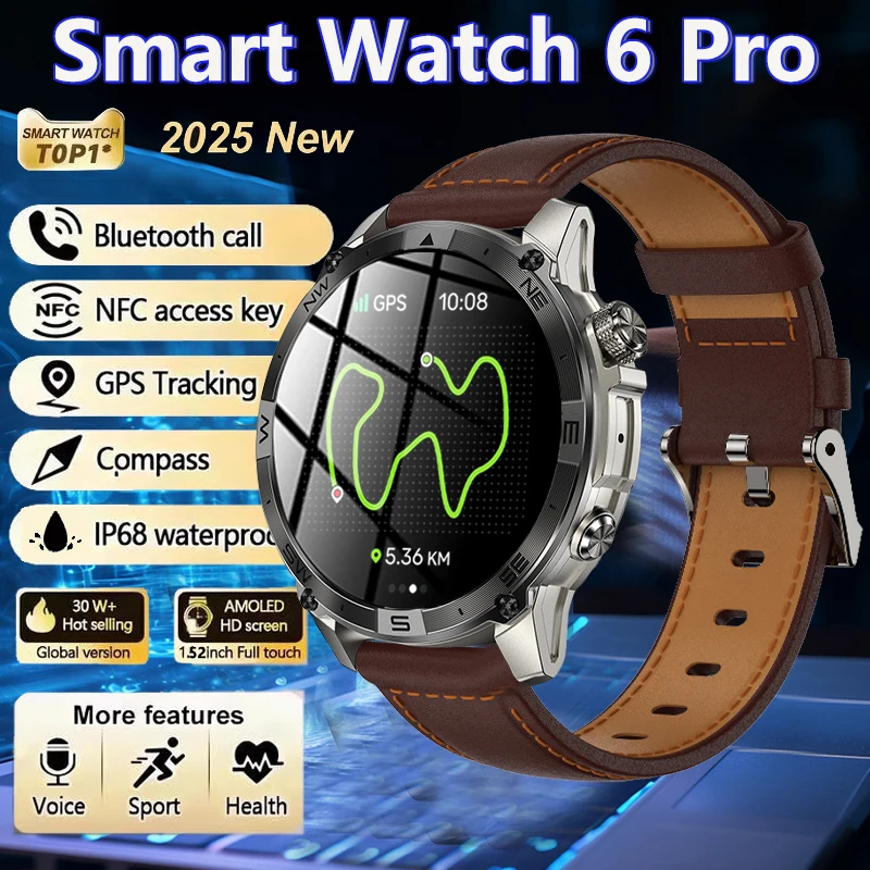 

2025 Men Smart Watch NFC Heart Rate Blood Oxygen Pressure Monitoring AMOLED 1.43-inch GPS Sports Tracking IP68 Women Smartwatch