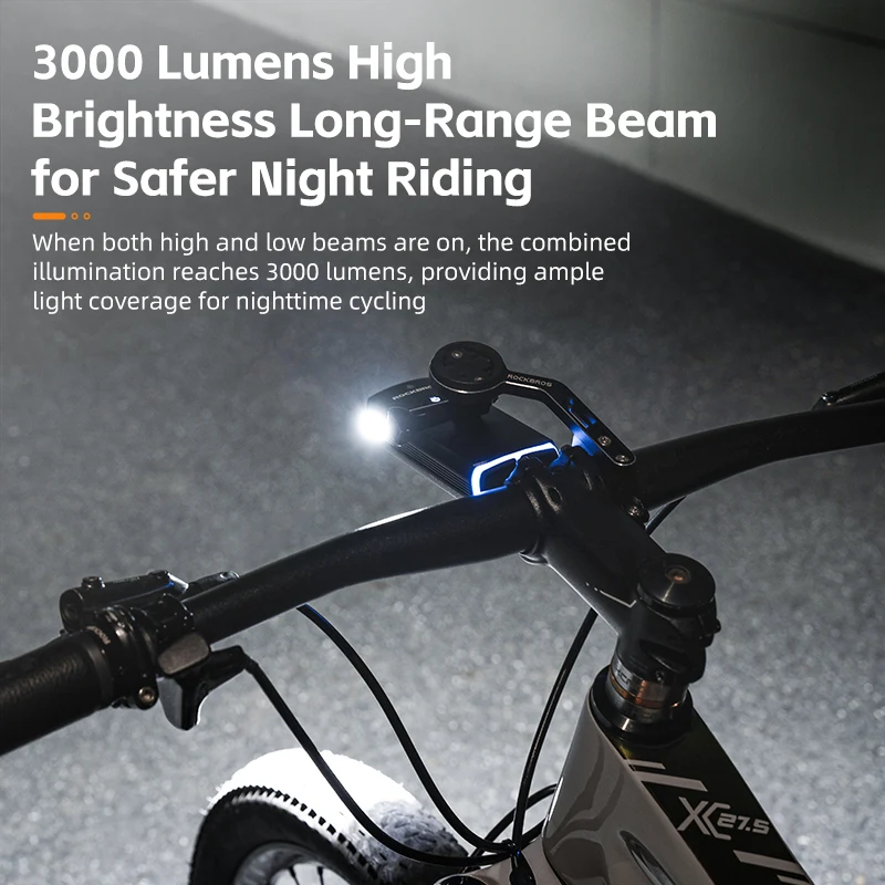 ROCKBROS 3000LM 10000mAH Bike Light in High-Low Beam High Brightness Bicycle Powerbank Light Type-C MTB Road Cycling Headlight