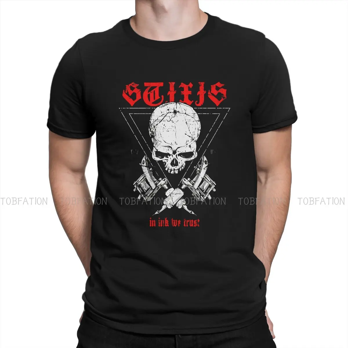 Tattoo Style 100% Cotton TShirts Stixis Tattoo Machine Skull Distinctive Men's T Shirt Hipster Tops 6XL