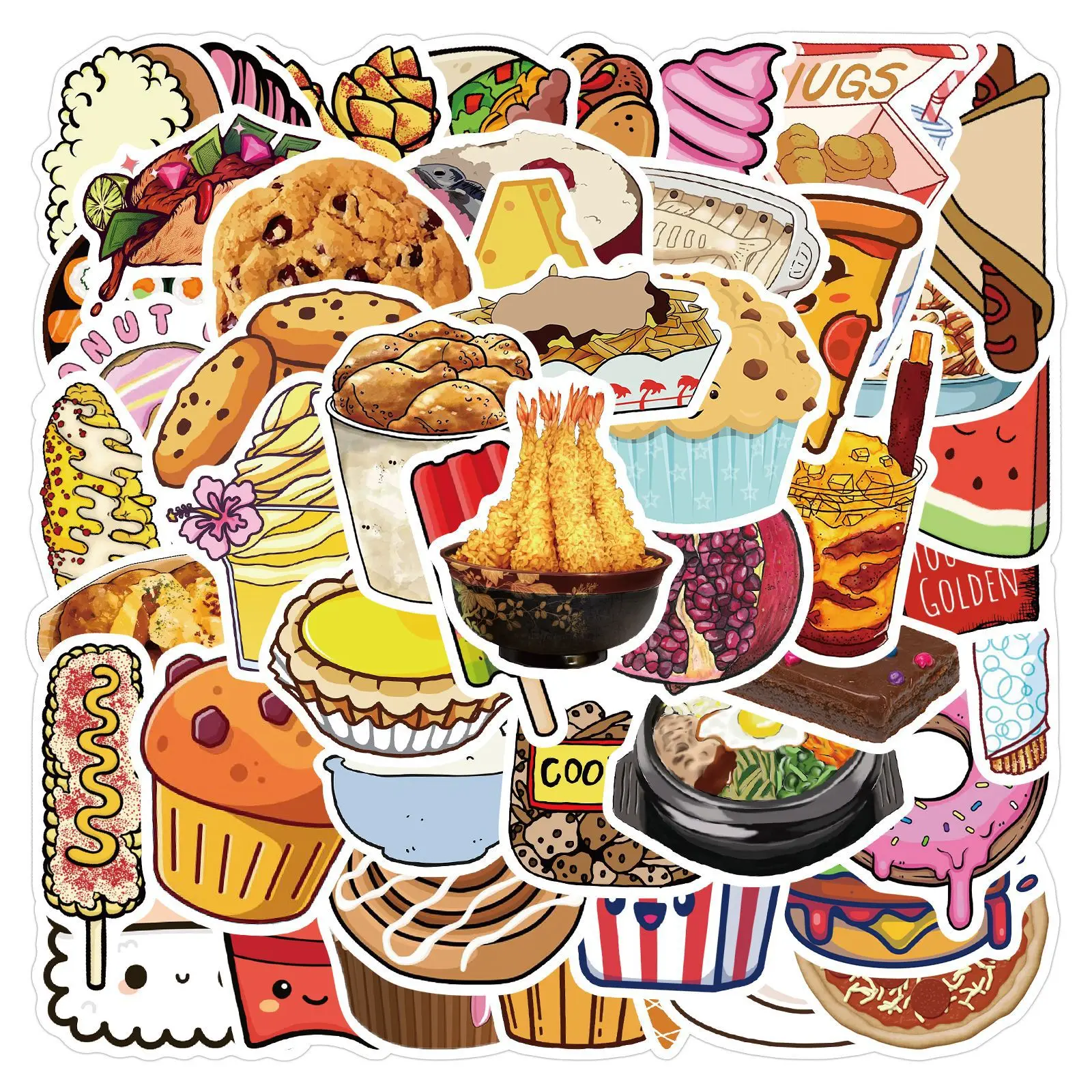 

50/100PCS Cartoon Food Stickers Fast Food Cute Graffiti Waterproof Decal Kids Toy Gift for Stationery Box Refrigerator Scrapbook
