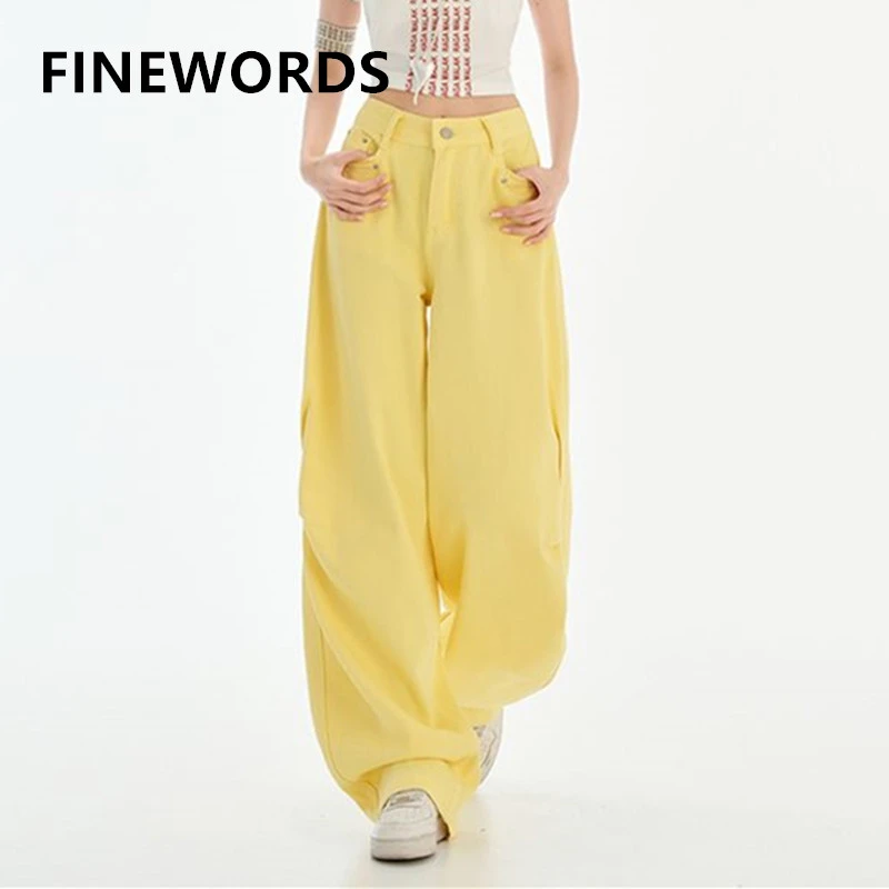 

FINEWORDS Retro High Waist Casual Wide Leg Jeans Women Korean Streetwear Easymatch Jeans Easymatch Highstreet Baggy Jeans