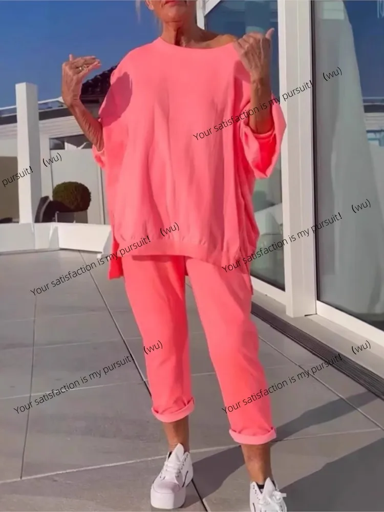 

Осенние новые комплекты, женский спортивный комплект из двух предметов, новая мода, свободный пуловер с круглым вырезом и длинными рукавами, топы, брюки, комплект для женской одежды