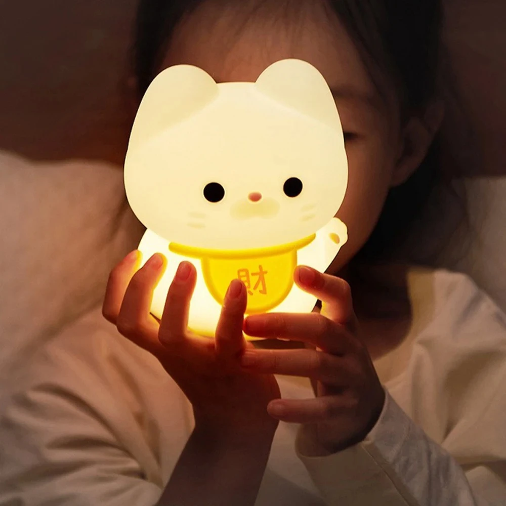 Cat Silicone Night Light for Children with Timer Usb Rechargeable Dimmiang Touch Lamp Sleeping Bedside Cartoon Animal Decor Gift