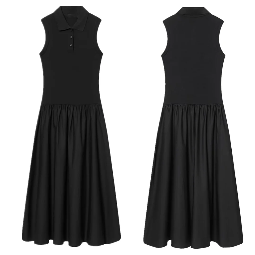 

Jenny&Dave Summer Dress Women Knitted And Poplin Splicing Black Midi Dress Elegant Party Dresses Vestidos Womens Dresses Long Dr
