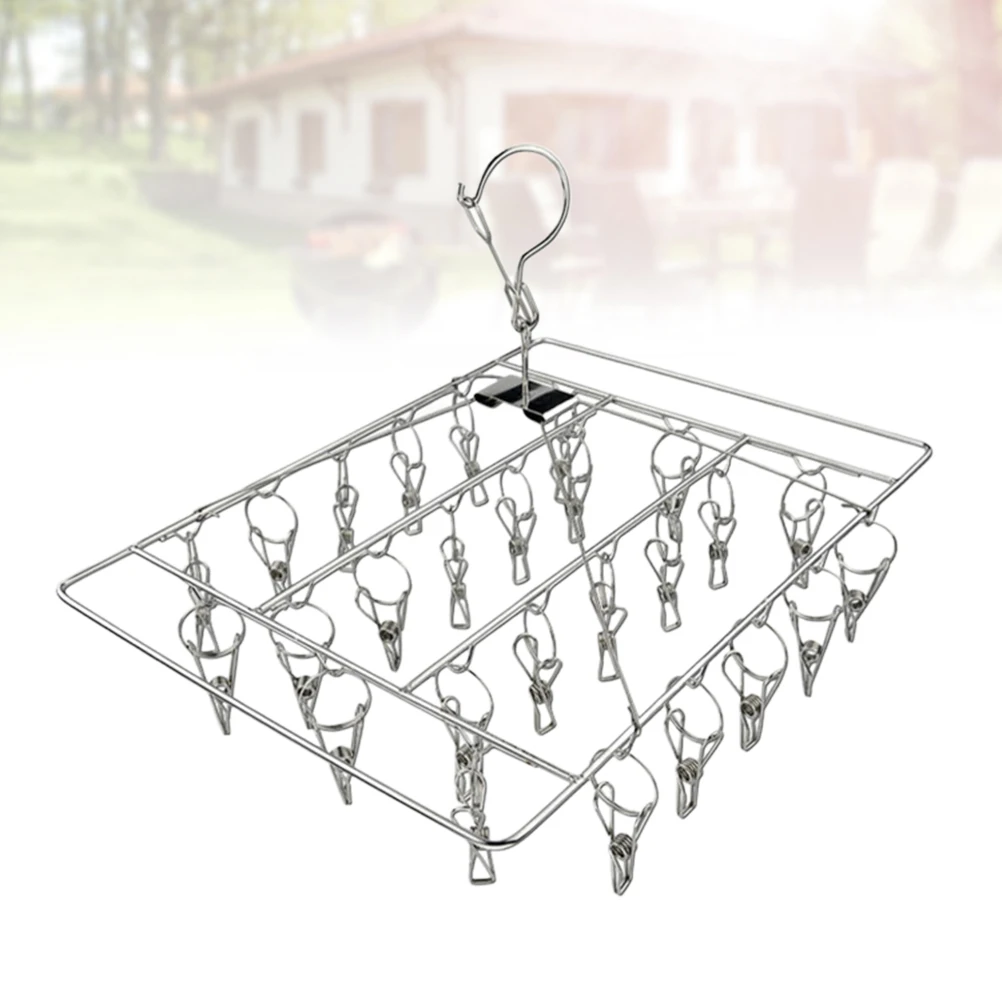 Square Sock Rack Stainless Steel Laundry Hanger Windproof Space Saver Drying Rack Multi-Functional Socks Holder Single