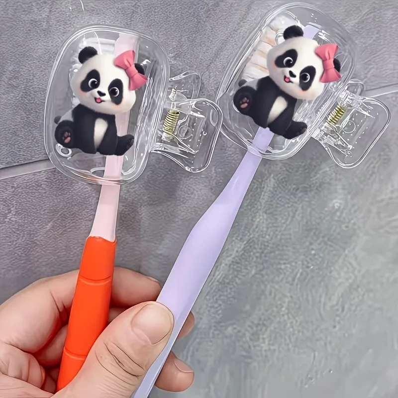 2pcs Panda Toothbrush Head Protectors Toothbrush Cover Rack Odorless Toothbrush Case Suitable for Various Sizes of Travel Sets