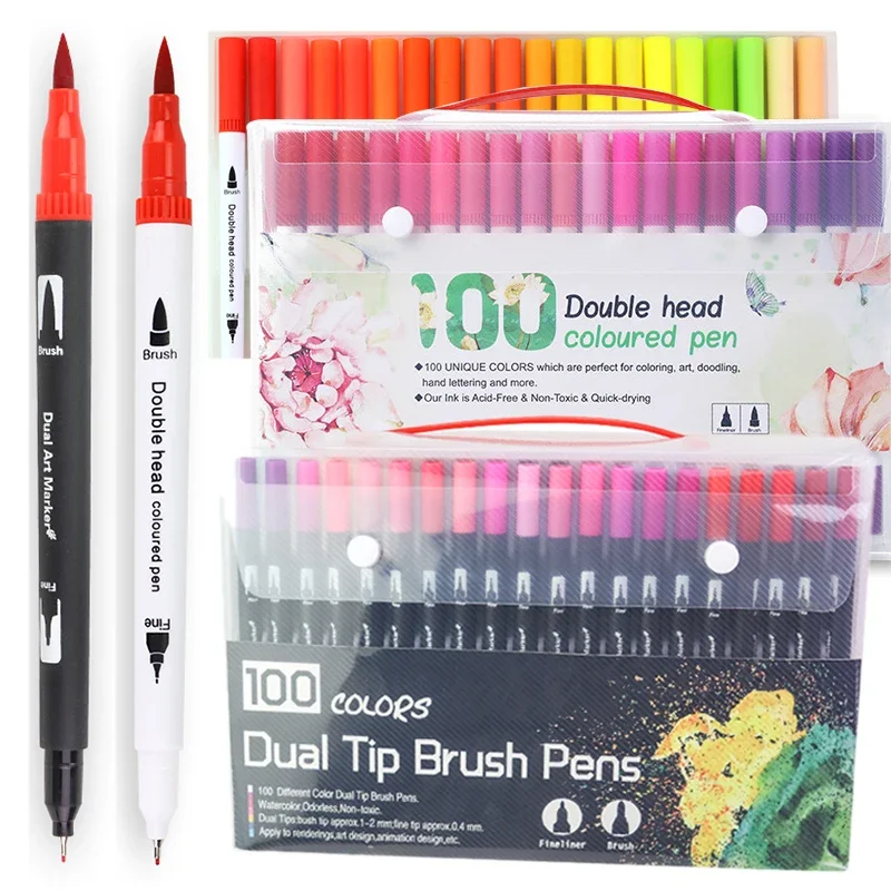 Professional Dual Tips Watercolor Brush Pen 48/60/72/80/100/120 Colors Art Markers Sketch Drawing Soft Brush Pen Manga Markers