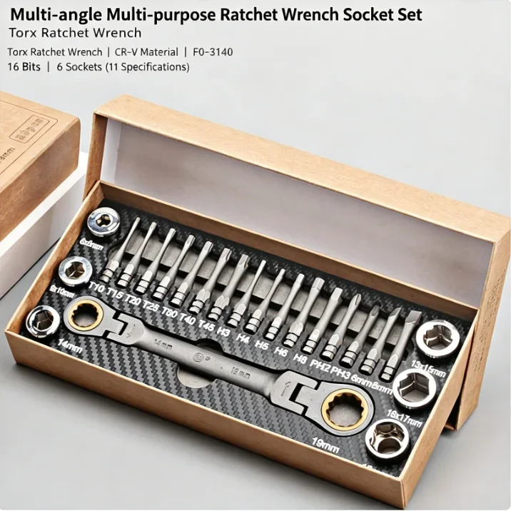 23pcs Multifunctional Ratchet Spanner Set Flexible Head Ratchet Double Box Wrench Socket Screwdriver Bits Auto Repairing Tool