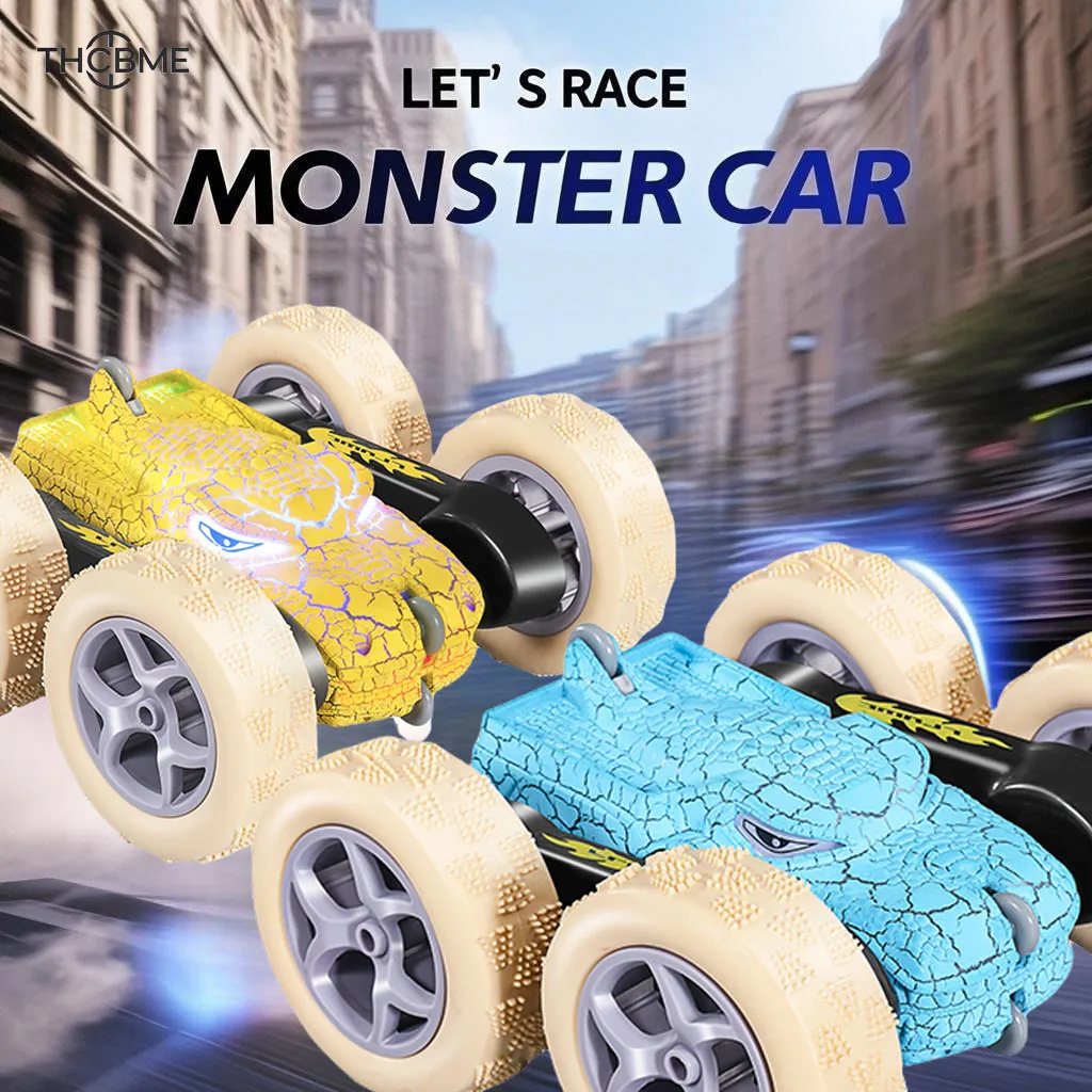 【Entrepôt local】 Ensemble de 2 nouvelles voitures télécommandées dinosaures crack, double lumière latérale avec cascade, réversible à grande vitesse, jouets pour bo
