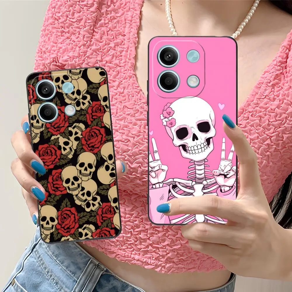 

Чехол для мобильного телефона с рисунком черепа и цветами для Xiaomi Redmi Note 14 13 12 11 S Pro Plus 4G 5G Защитный чехол с цветным принтом
