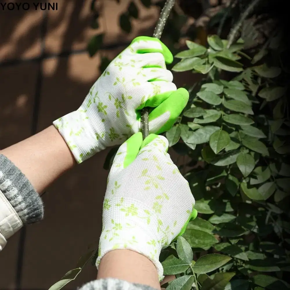 

3Pairs Durable Breathable Gardening Gloves Printed Comfortable Latex Foam Gloves Waterproof Flexible Working Glove For Women
