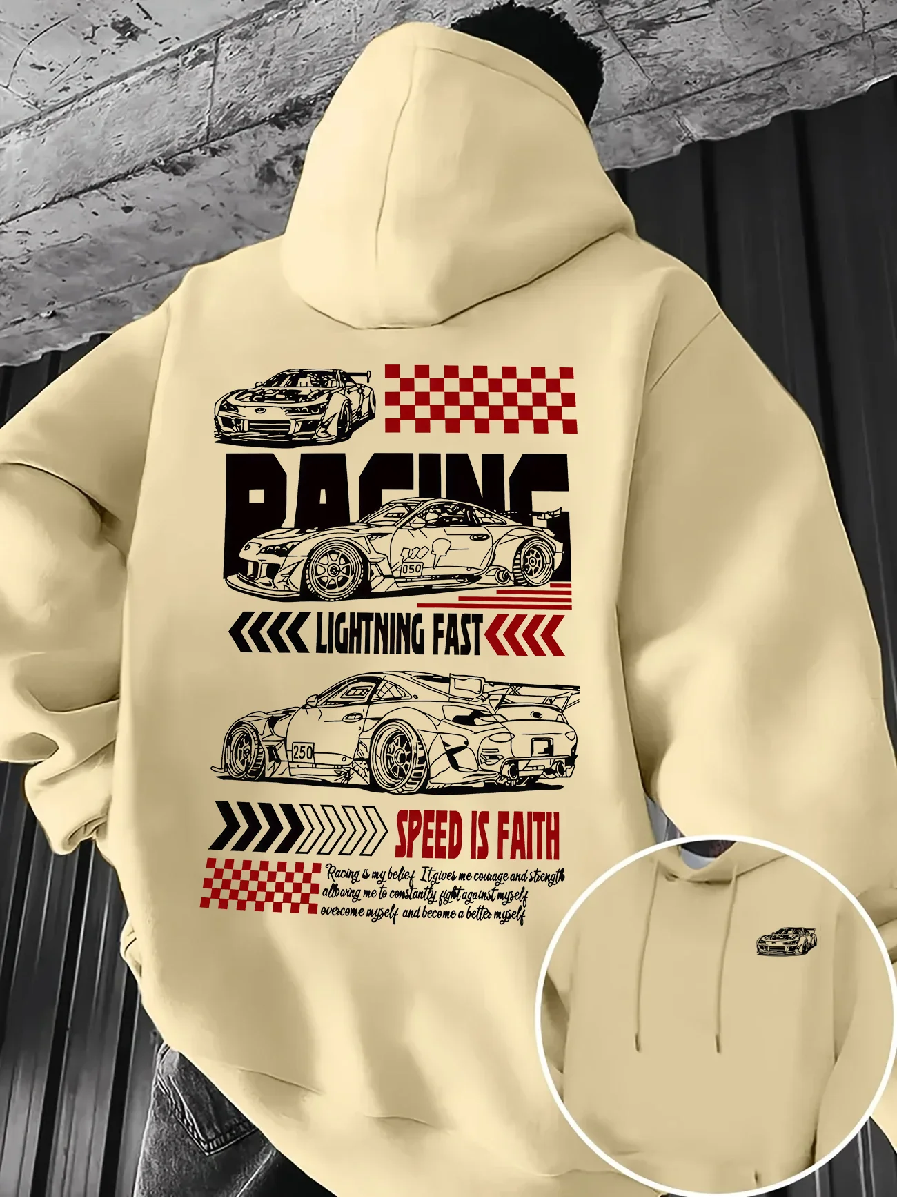 Herren JDM Racing Car Print Hoodie Herbst Winter Speed-Thema Lockerer Motor-Streetwear Kapuzenpullover Outdoor Warm und Bequem – Detail 5
