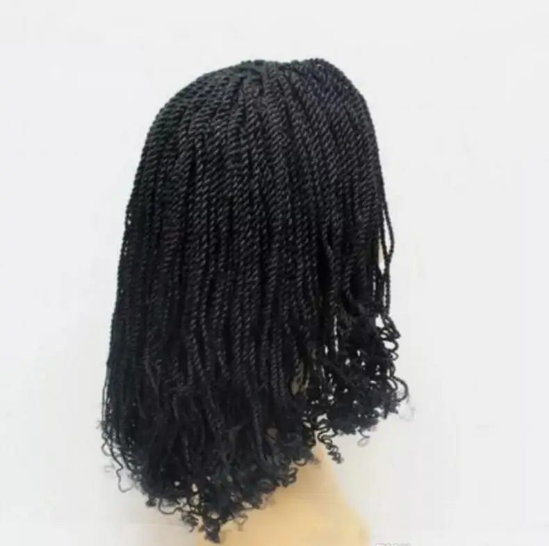 Short  Braided Wigs with Curly End Crochet Senegal Twist Braided Wigs Black