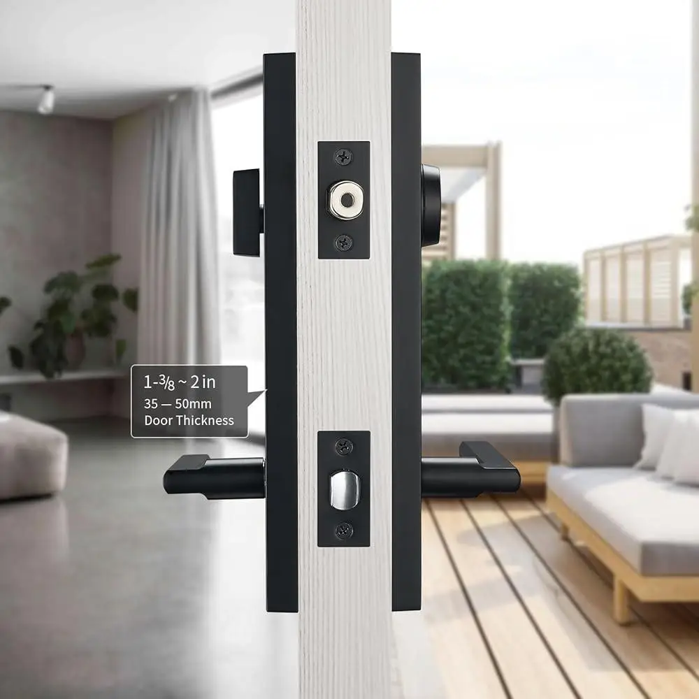 Matte Black Front Door Handle Set with Deadbolt Entry Lock Adjustable Latch Easy Installation 3 Keys Left Right Hand