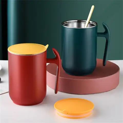 500ml 커피 컵 대용량 304 스테인레스 스틸 머그잔 뚜껑 커피 우유 컵 차 커피 머그잔 주방 선물