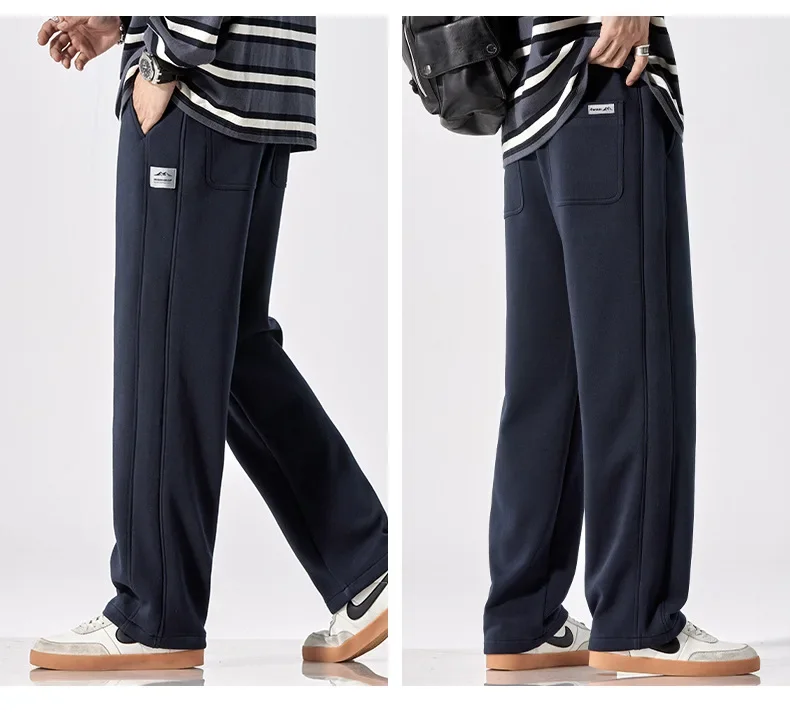 2024 American Loose Fleece Straight Mopping Knitted Men's Sweatpants Wide-leg Casual Pants