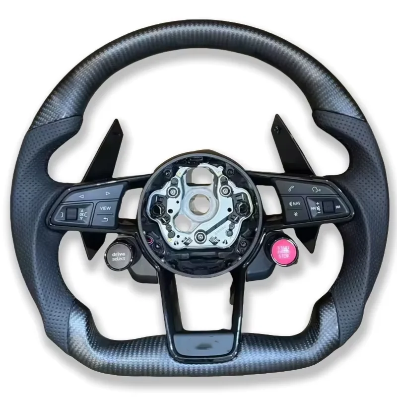 With R8 Start Button Half Perforated Carbon Steering Wheel for Audi A3 A4 A5 A6 C7 C8 S3 S4 S5 Q3 Q5 Q7 RS3 RS4 RS5 SQ5 SQ8 TTRS