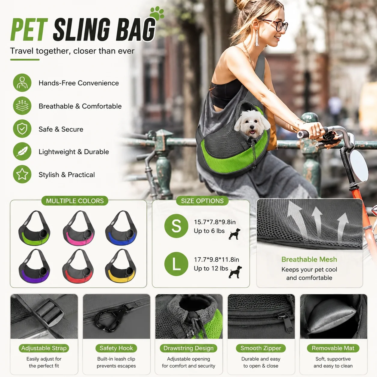 Pet Crossbody Sling Carrier Breathable Mesh Travel Bag For Small Dogs Cats Puppy Outdoor Hiking Camping