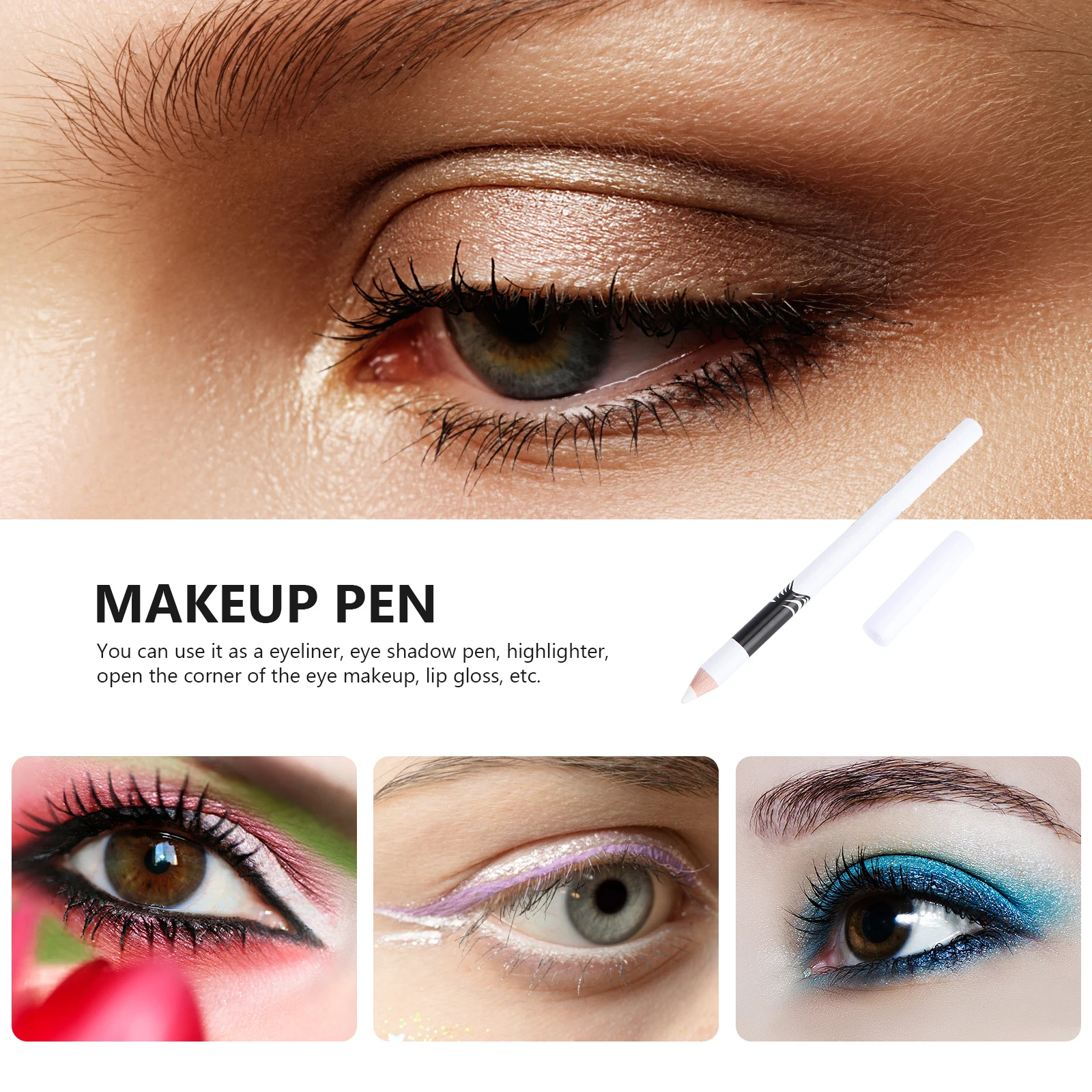 

12pcs White Eyeliner Pencil Highlighter Makeup Accessory Long Wearing Waterproof Fine Tipped Silkworm Pen Eyeshadow